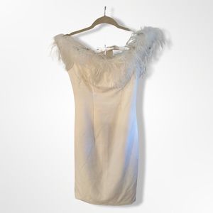 White off the shoulder, feather dress, only worn once